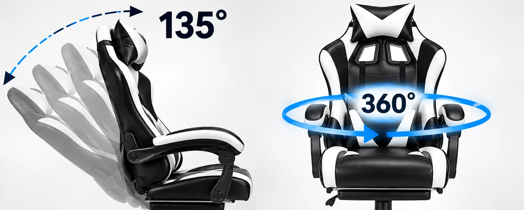 כסא גיימינג עם הדום נשלף דגם PRO14 צבע שחור לבן מתצוגה ועודפים