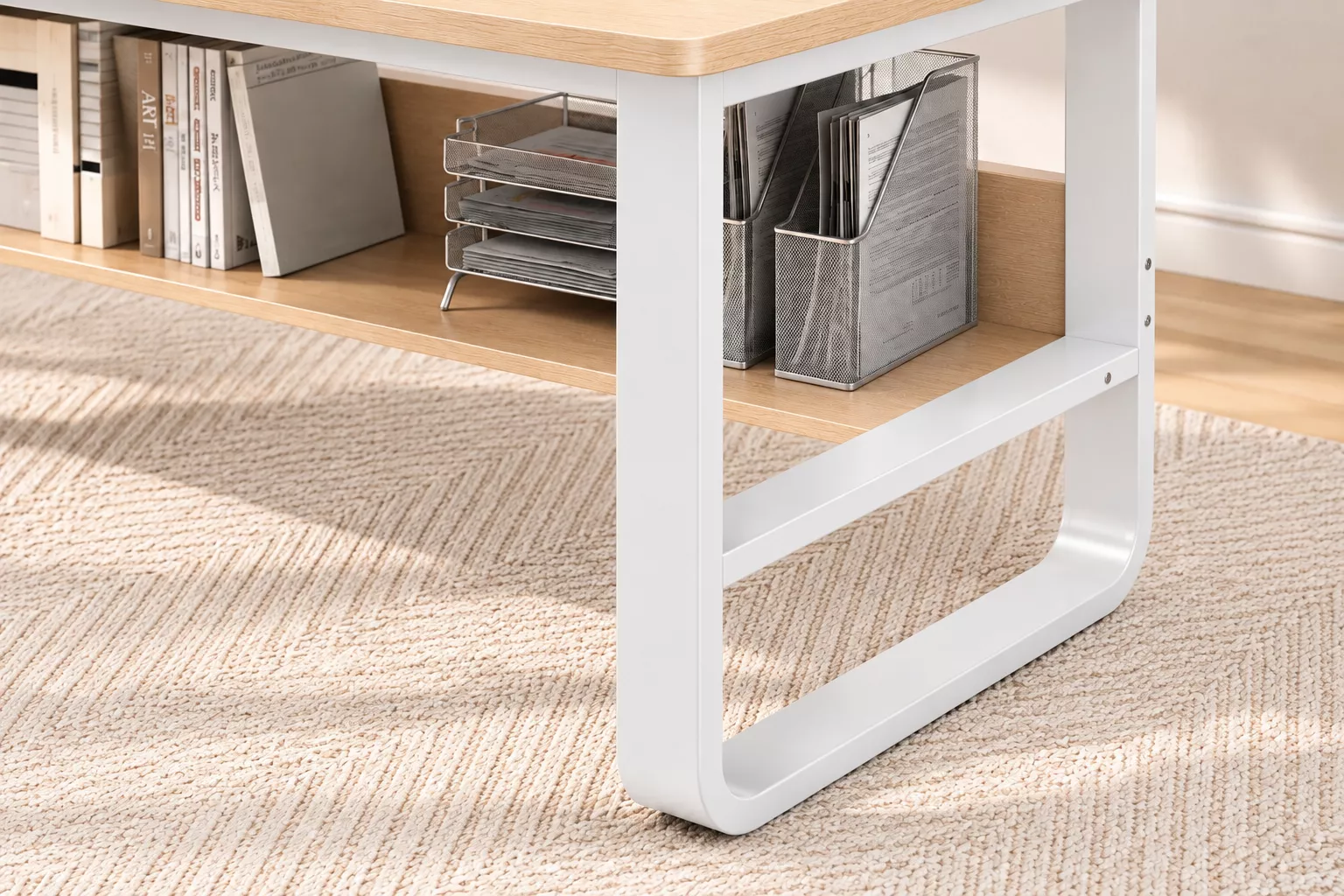 שולחן מחשב ענק ברוחב 140 ס"מ עם מדף צבע עץ בשילוב לבן דגם TORONTO ***במכירה מוקדמת 30 ימי עסקים