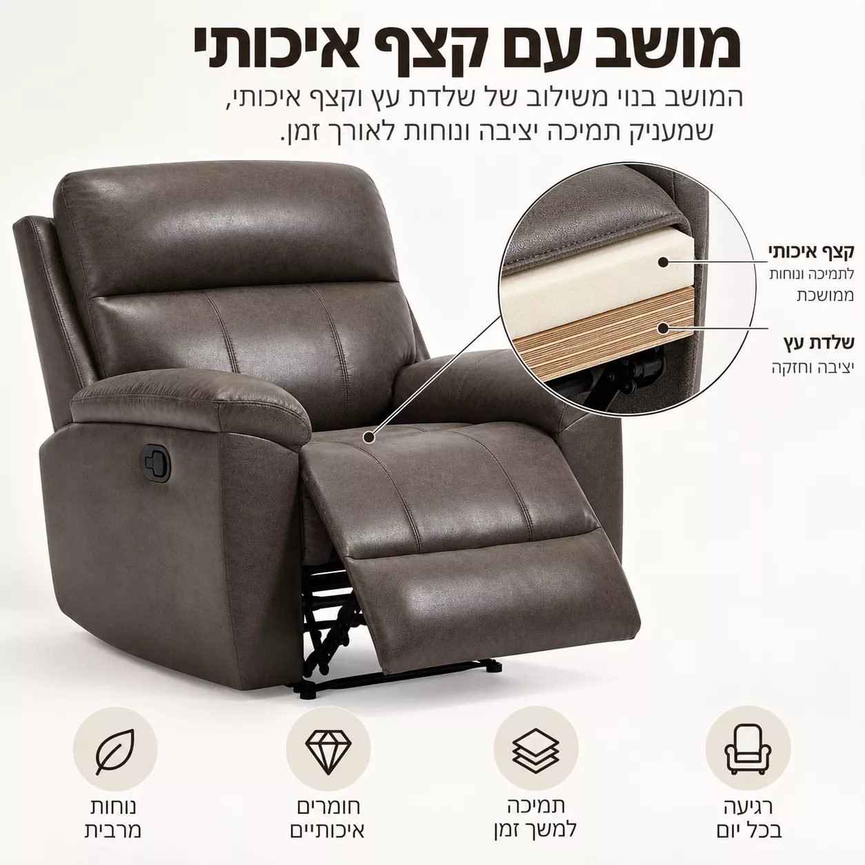 כורסת ריקליינר לטלוויזיה ARLINGTON צבע חום ***במכירה מוקדמת 30 ימי עסקים