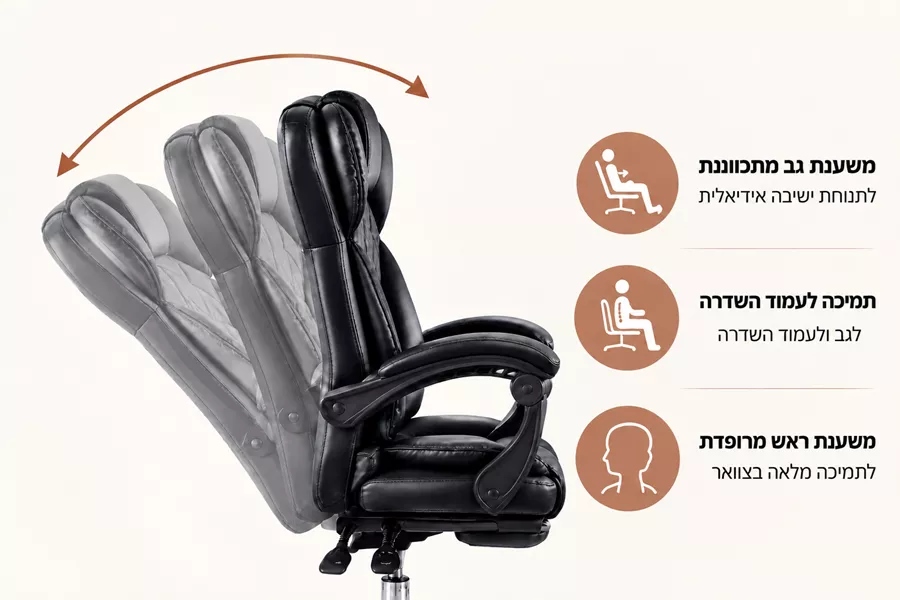 כסא מנהלים מרופד דגם LEONARDO עם הדום נשלף צבע שחור ***במכירה מוקדמת 21 ימי עסקים