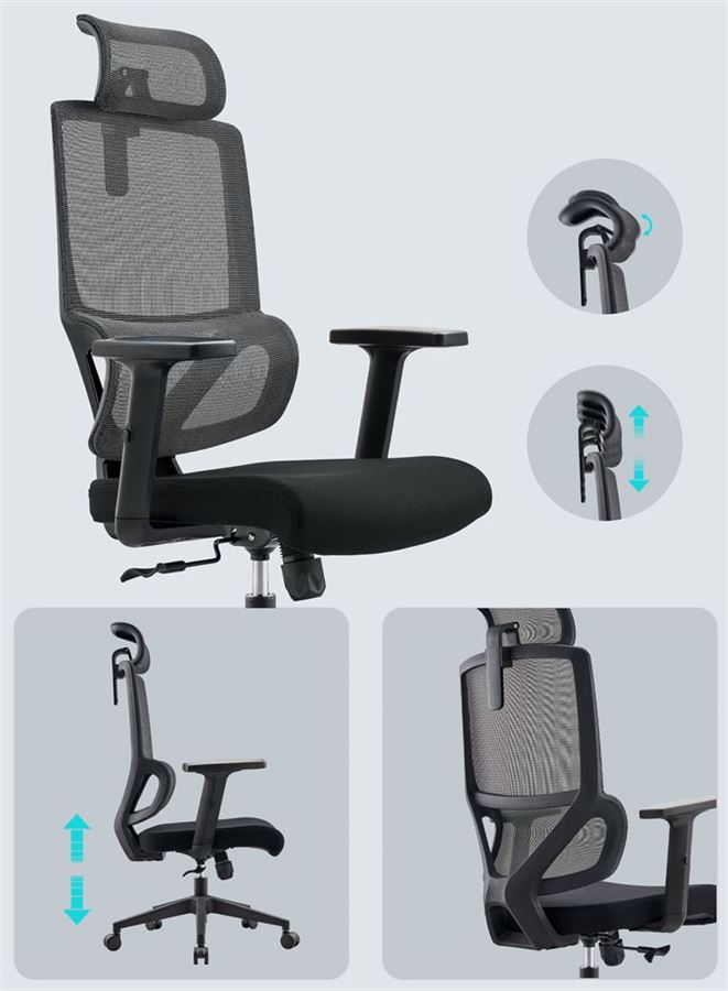 כסא מנהלים גבוה עם כרית תמיכה וידיות מתכווננות דגם XP-8 מתצוגה ועודפים