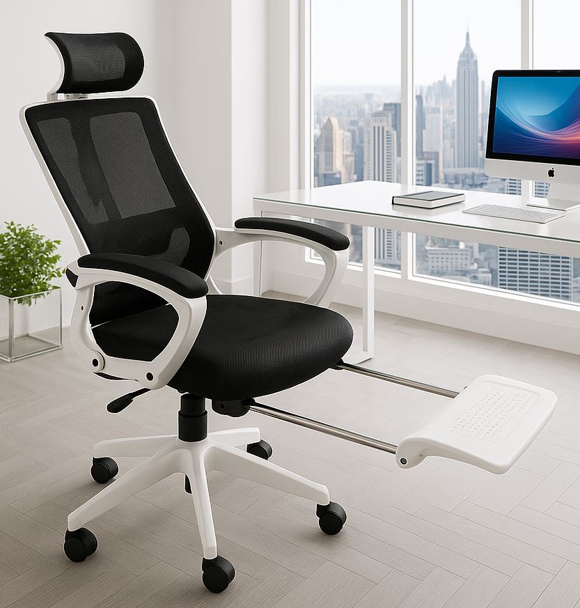 כסא מנהלים יוקרתי עם הדום נשלף דגם XP-50 צבע לבן שחור מתצוגה ועודפים