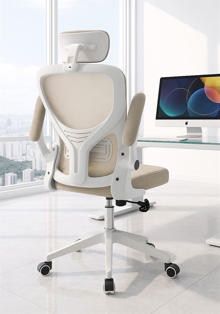 כסא מנהלים עם ידיות מתכווננות ומשענת ראש דגם XP-32 צבע לבן-חאקי ***ללא אריזה מקורית