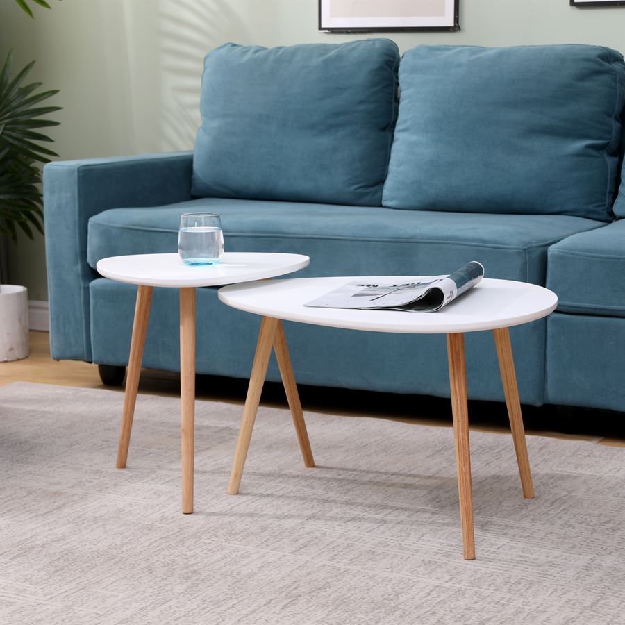 זוג שולחנות קפה דגם COFFEE צבע לבן בשילוב עץ מתצוגה ועודפים