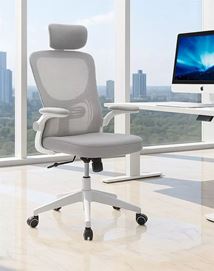 כסא מנהלים עם ידיות מתכווננות ומשענת ראש דגם XP-32 צבע לבן-אפור במכירה מוקדמת 21 ימי עסקים newdeal