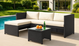 מערכת ישיבה פינתית לחצר דגם SANTA MONICA צבע שחור במכירה מוקדמת 45 ימי עסקים newdeal