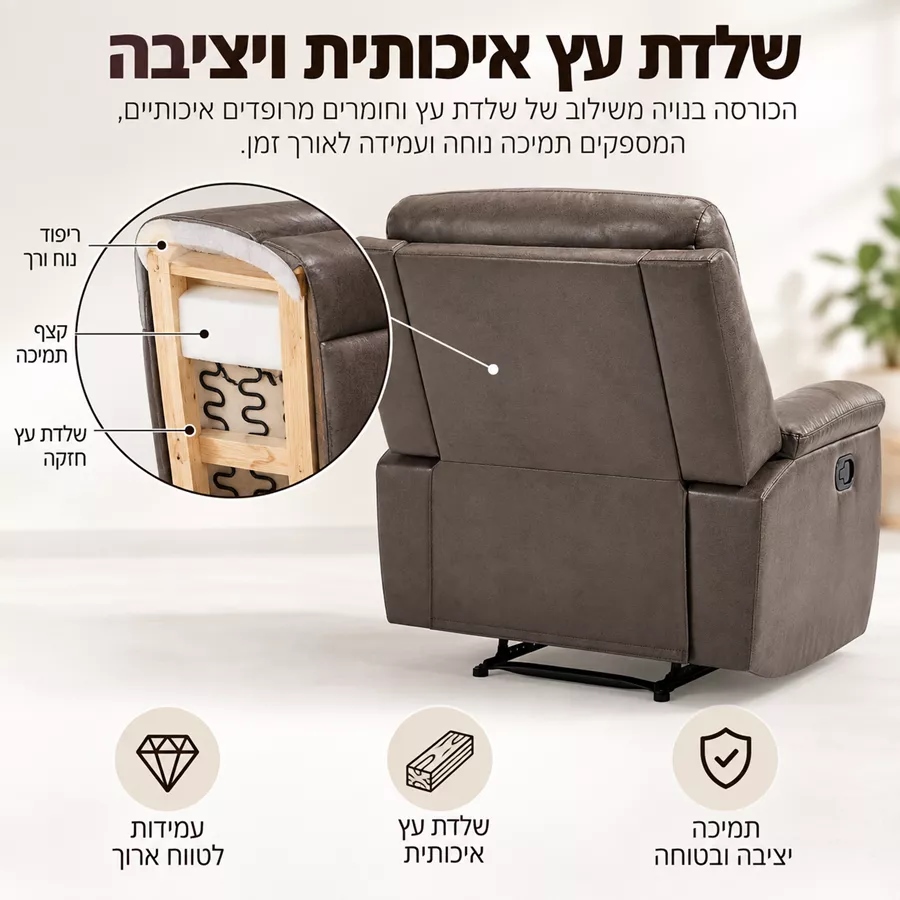 כורסת ריקליינר לטלוויזיה ARLINGTON צבע חום ***במכירה מוקדמת 30 ימי עסקים