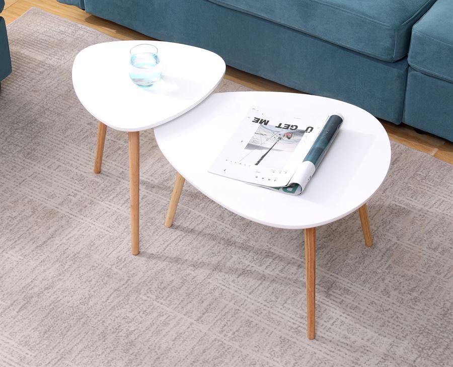 זוג שולחנות קפה דגם COFFEE צבע לבן בשילוב עץ מתצוגה ועודפים