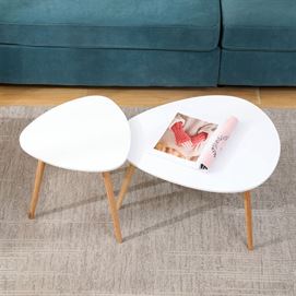 זוג שולחנות קפה דגם COFFEE צבע לבן בשילוב עץ מתצוגה ועודפים newdeal