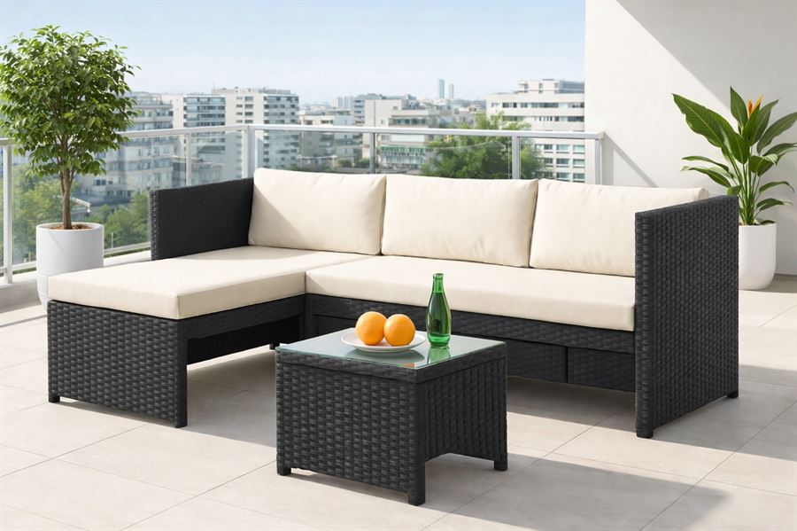 מערכת ישיבה פינתית לחצר דגם SANTA MONICA צבע שחור במכירה מוקדמת 21 ימי עסקים