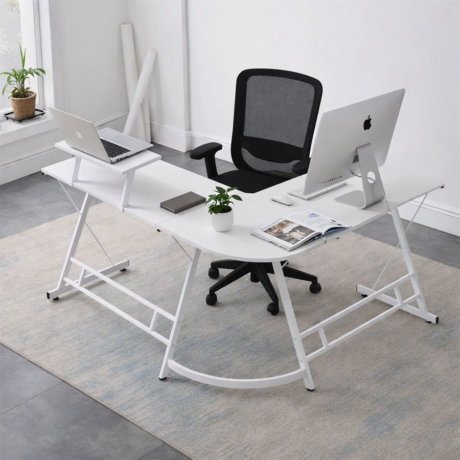 עמדת מחשב פינתית רחבה דגם DYNAMIC צבע לבן ***ללא אריזה מקורית מתצוגה ועודפים