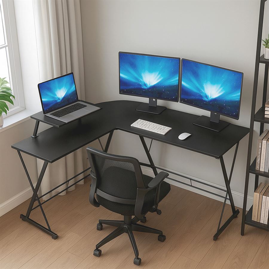 עמדת מחשב פינתית רחבה דגם DYNAMIC צבע שחור ***ללא אריזה מקורית מתצוגה ועודפים