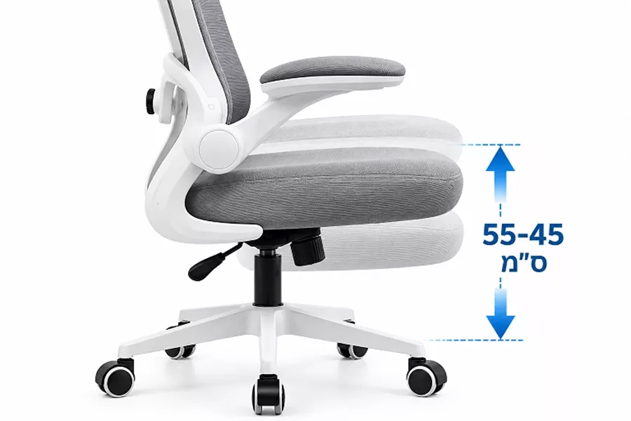 כסא מנהלים גבוה עם ידיות מתכווננות דגם LUCAS צבע אפור לבן ***במכירה מוקדמת 21 ימי עסקים