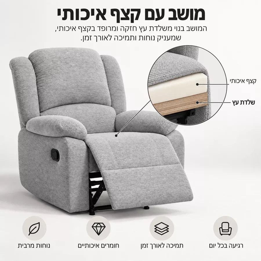 כורסת טלוויזיה ריקליינר דגם COMFORT צבע אפור כהה ***במכירה מוקדמת 30 ימי עסקים